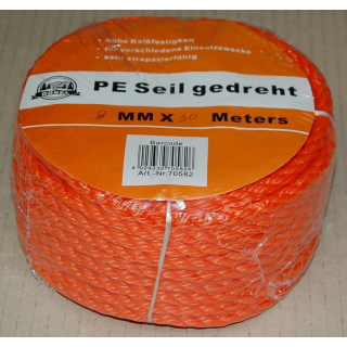 PE Seil gedreht, orange 12mm - 20 mtr. Docke