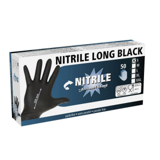 Einmalhandschuh Nitril Long Black 300mm, 50 Stück, Gr. 8,5-9 / L