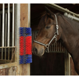 Halbrunde Kratzbürste blau/rot; ca.  50cm  x 22cm x 9cm