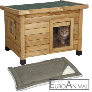 Katzenhaus Rustica 57x45x43cm mit Liegekissen Cleo
