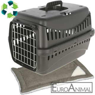 Transportbox Expedion Eco Größe 1, mit Metalltür,  45x30x30cm, schwarz + Liegekissen Cleo 36x22cm