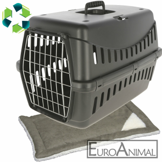 Transportbox Expedion Eco Größe 2, mit Metalltür,  58x38x38cm, schwarz + Liegekissen Cleo 48x29cm