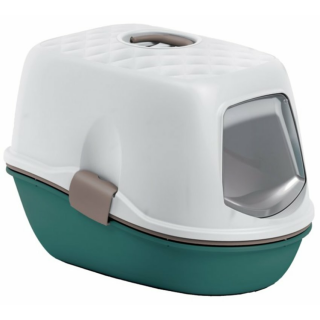 FURBA TOP M Katzentoilette weiß/english green  mit Haube und Reinigungssieb, 59x39x40cm