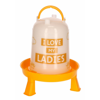 Kunststoff-Tränke orange/weiß, 3 l, mit Füßen, mit Motiv, für Küken und Hühner