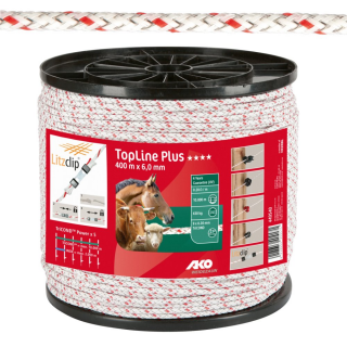 Weidezaunseil AKO TopLine Plus geflochten, 6mm, 400m, weiß/rot 9x 0,28 mm TriCond