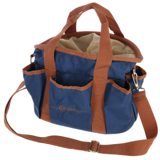Putztasche dunkelblau/cognac, ca. 28x20x22cm